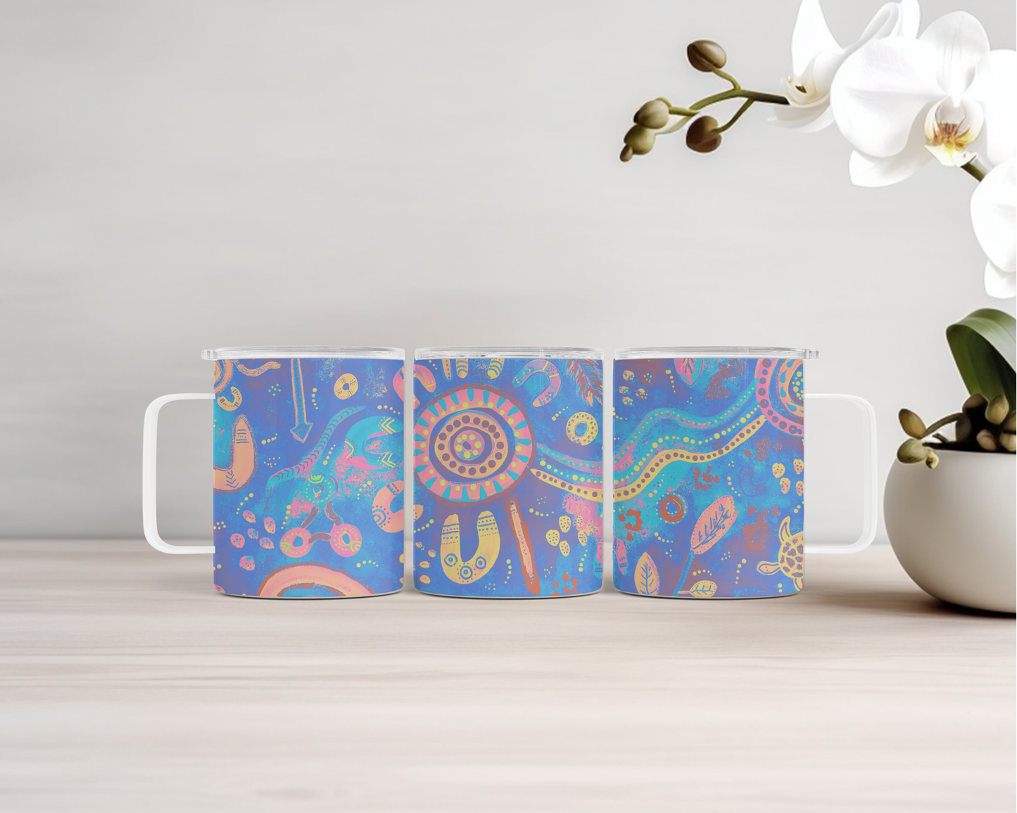 Country - Blue - 14oz Insulated Mugs - Aboriginal Art Mug
