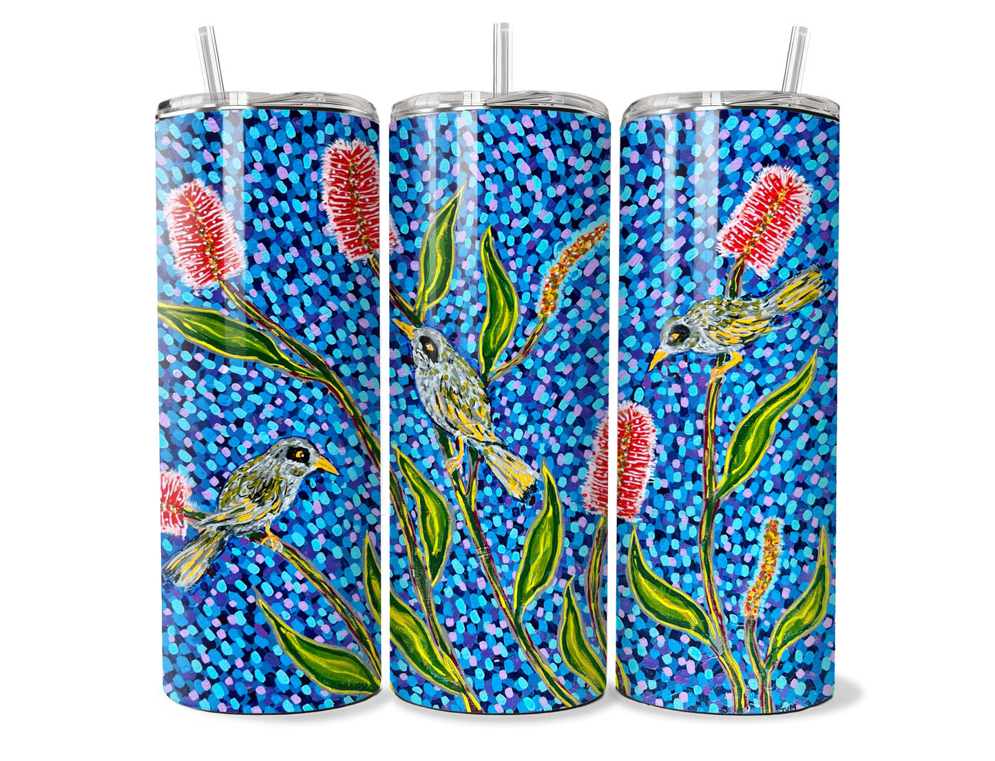 Honey Eater's by Jum Ashwin - Aboriginal Art - 20oz Tumbler