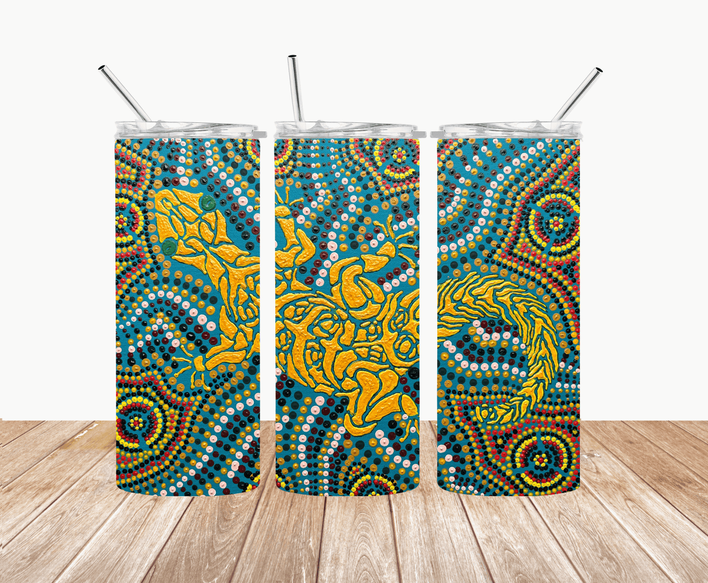 Ghecko Dreaming by Jum Ashwin - - Aboriginal Art - 15oz Tumbler