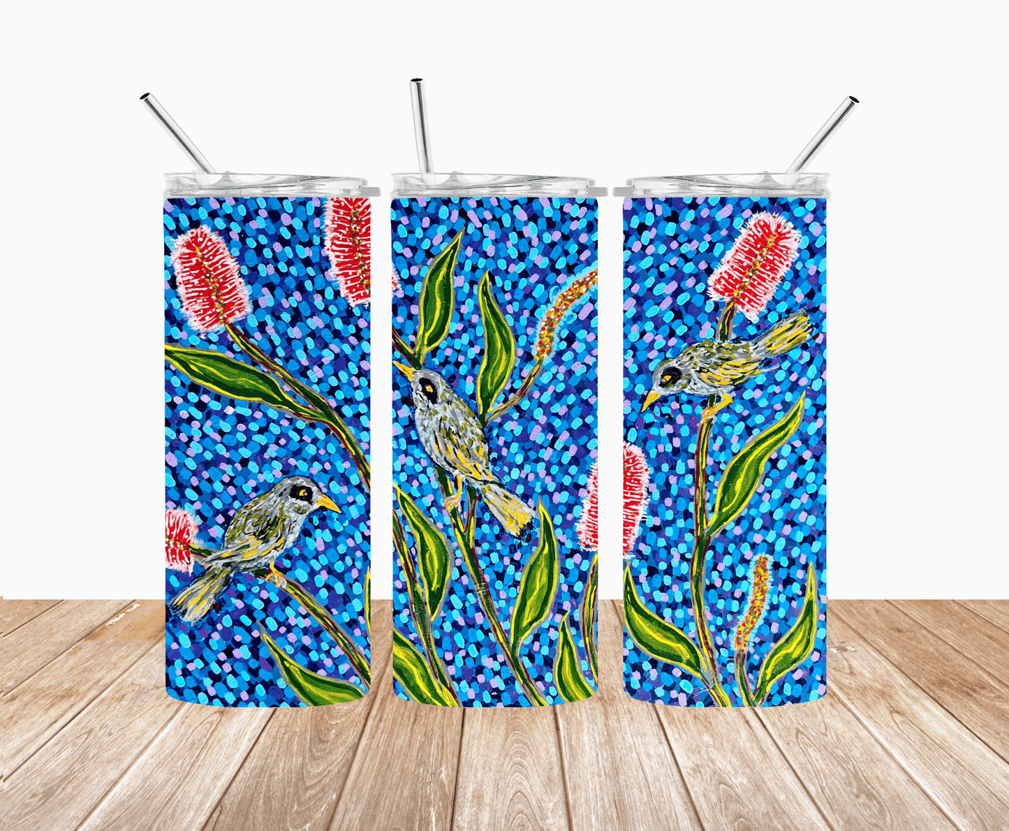 Miner Birds by Jum Ashwin - Aboriginal Art - 15oz Tumbler