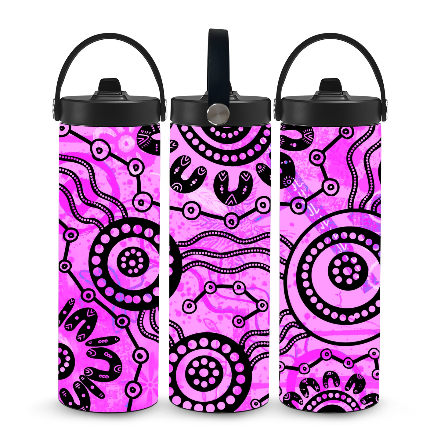 Wet Seasons - Pink - Aboriginal Art - 20oz Water Bottle