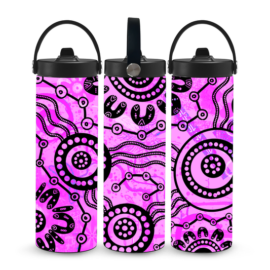 Wet Seasons - Pink - Aboriginal Art - 20oz Water Bottle