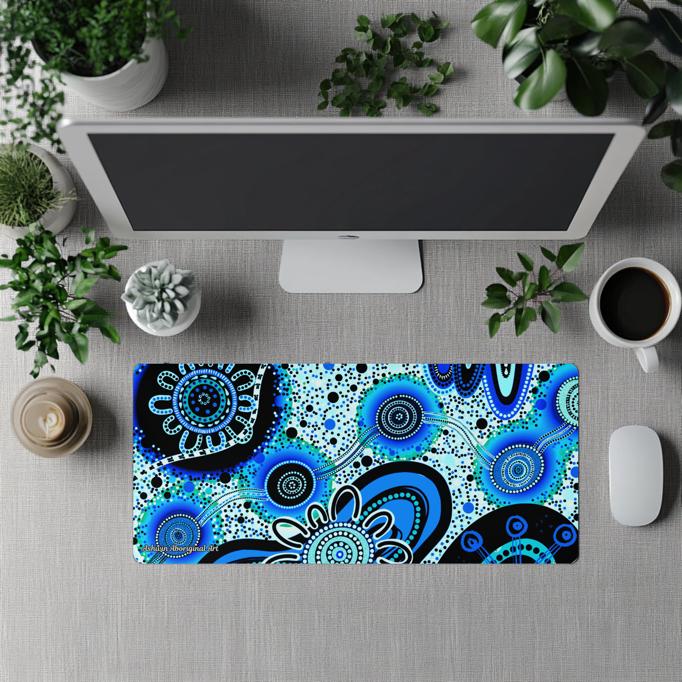 Dreaming - Blue - Aboriginal Art Desk Mat