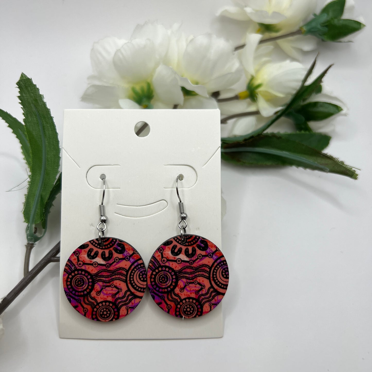 Wet Seasons - Sunrise - Wooden Aboriginal Art Earrings