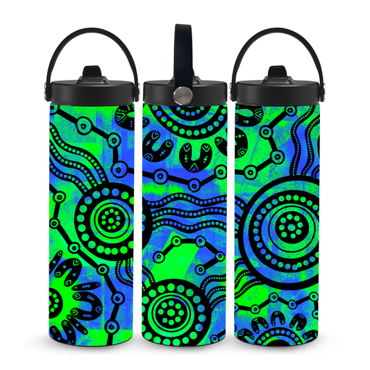 Wet Seasons - Electric - Aboriginal Art - 20oz Water Bottle