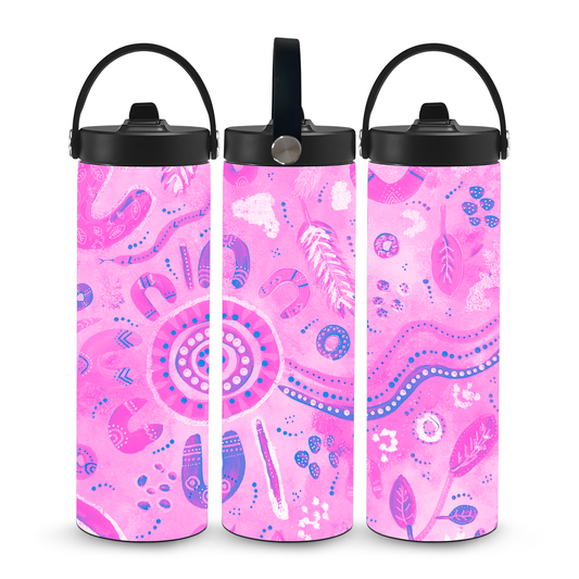 Country - Pink - Aboriginal Art - 20oz Water Bottle