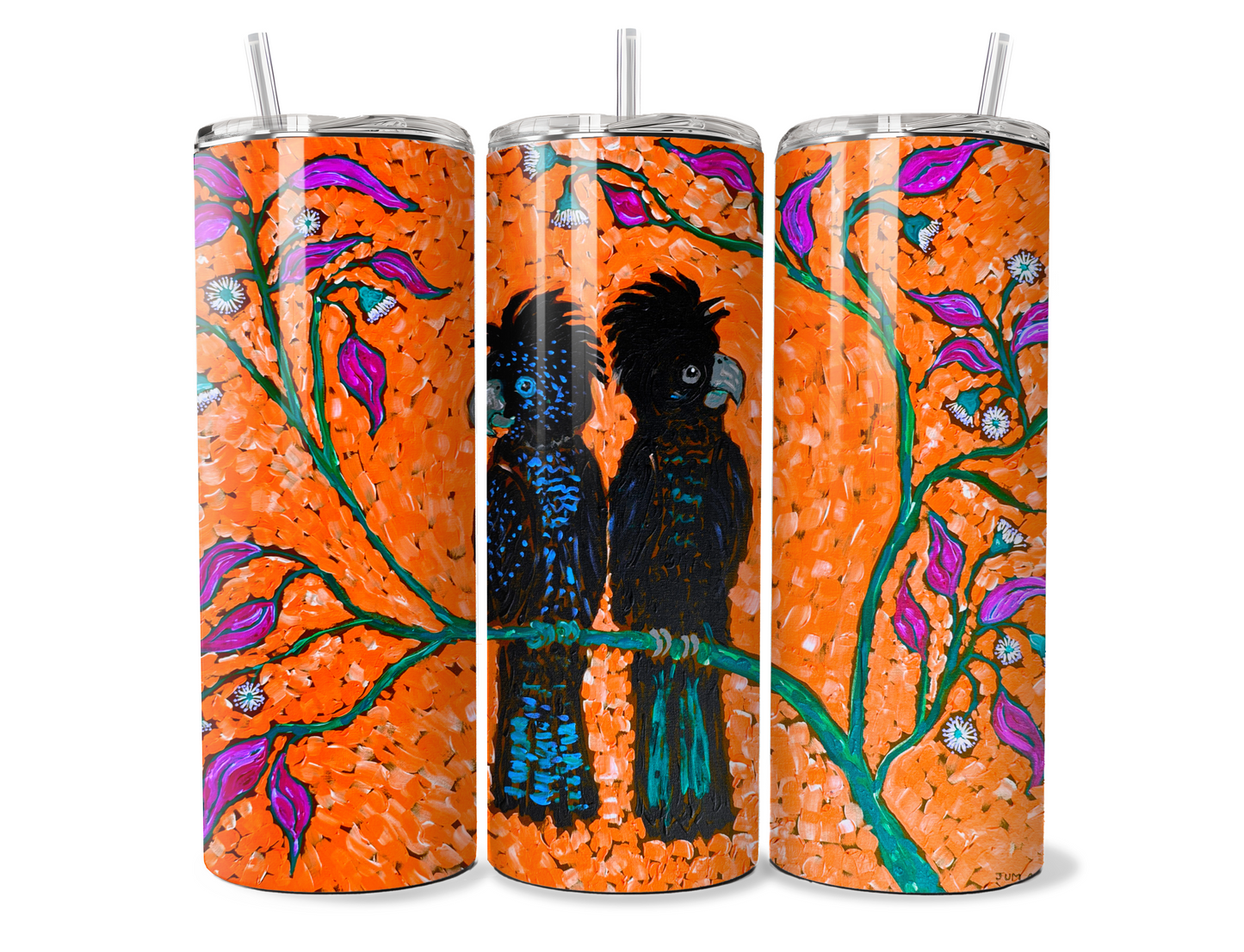 Cockatoo's - Orange by Jum Ashwin - Aboriginal Art - 20oz Tumbler
