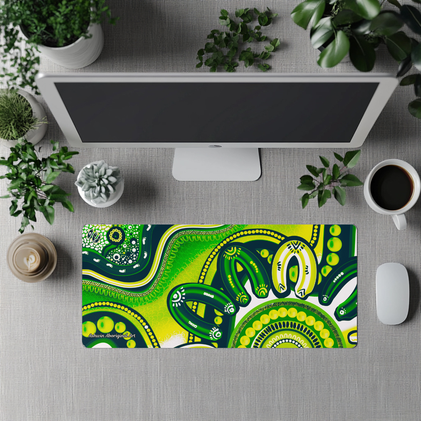Belonging - Green - Aboriginal Art Desk Mat