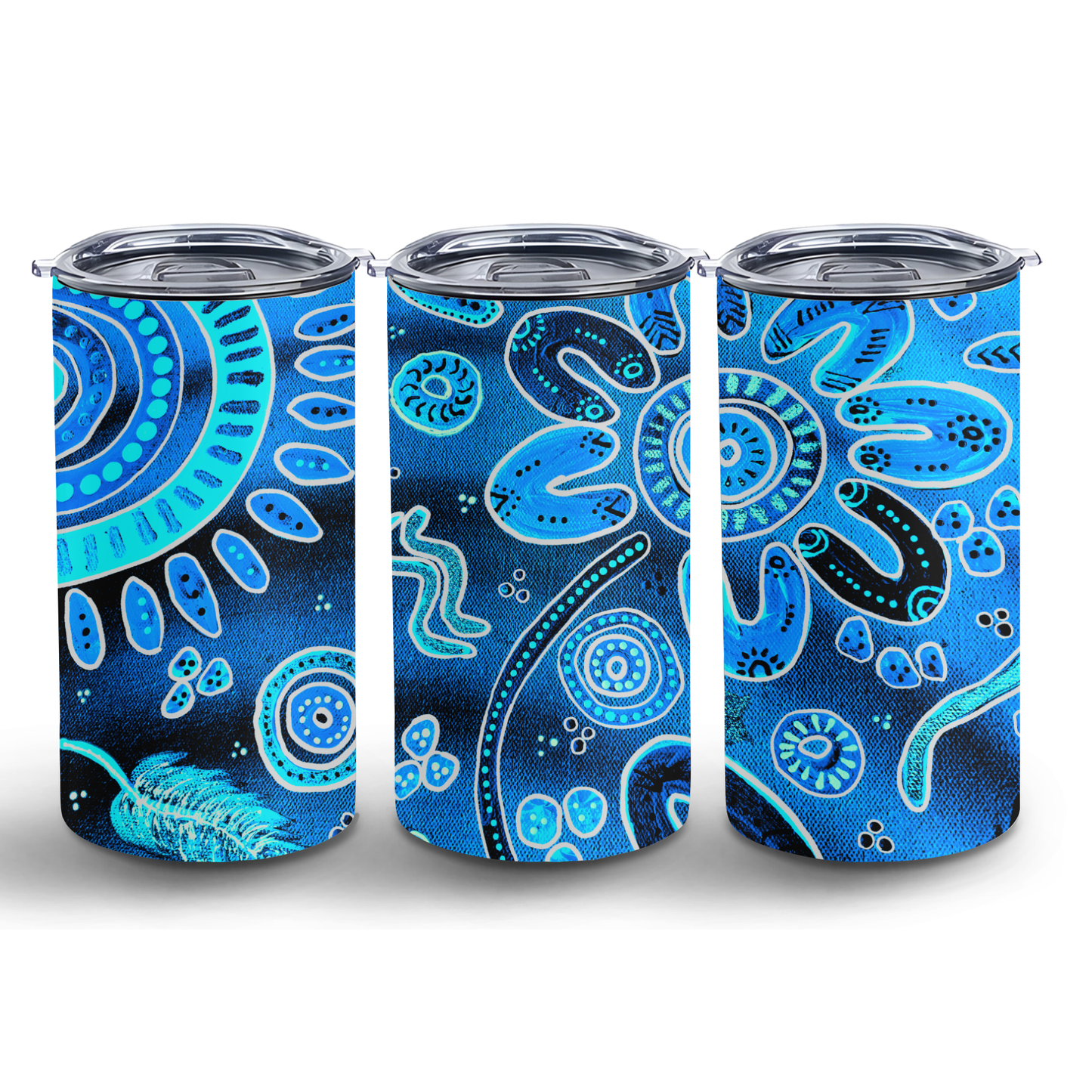 Harmony - Blue - 12oz Insulated Tumbler | Aboriginal Art Coffee Cup