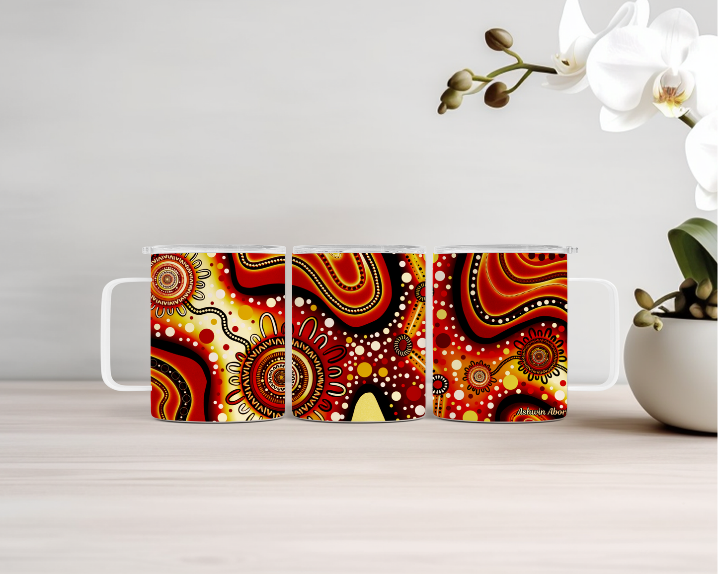 Pathways - Traditional - 14oz Insulated Mugs - Aboriginal Art Mug