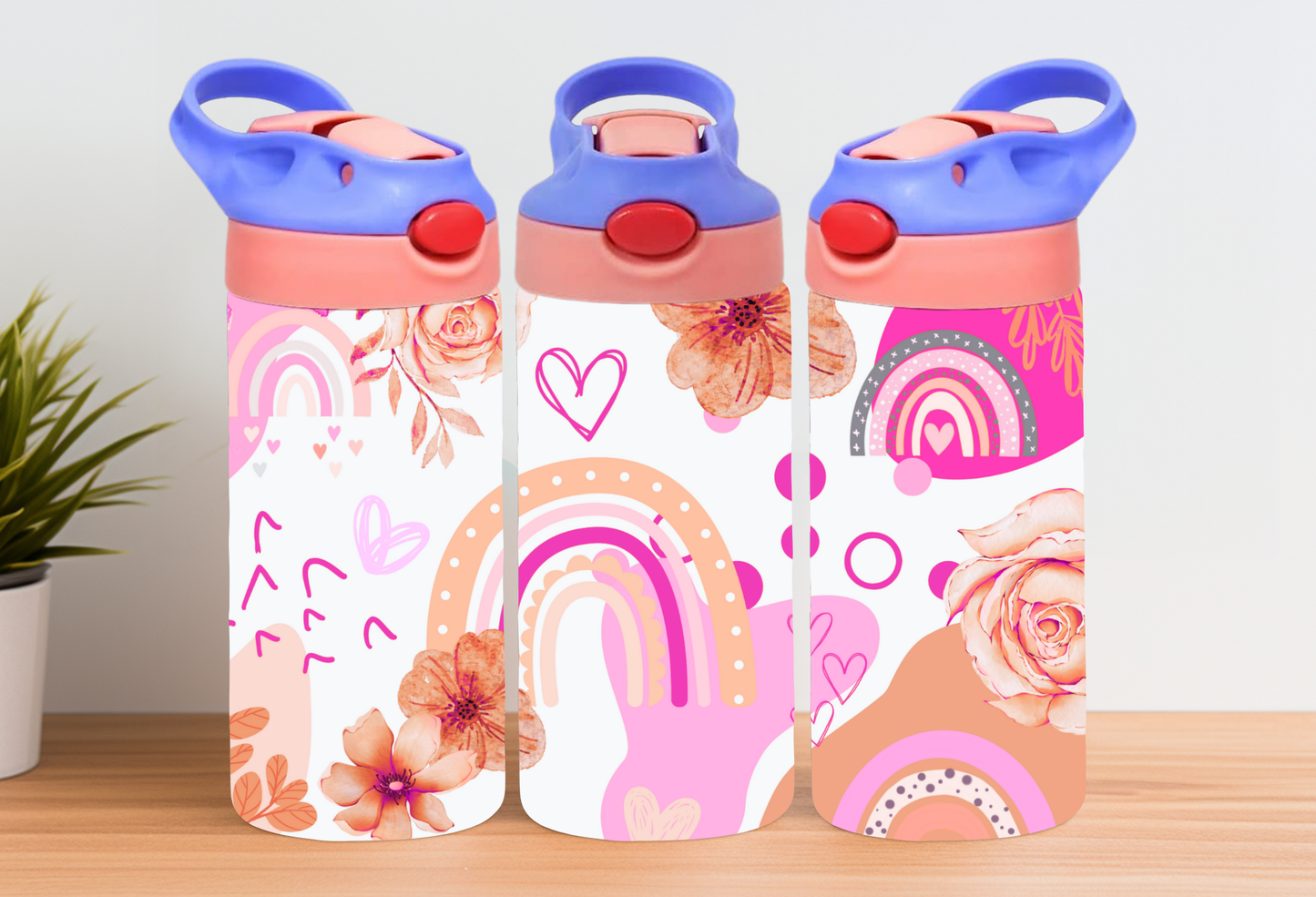 Kids Water Bottle - Rainbow Hearts