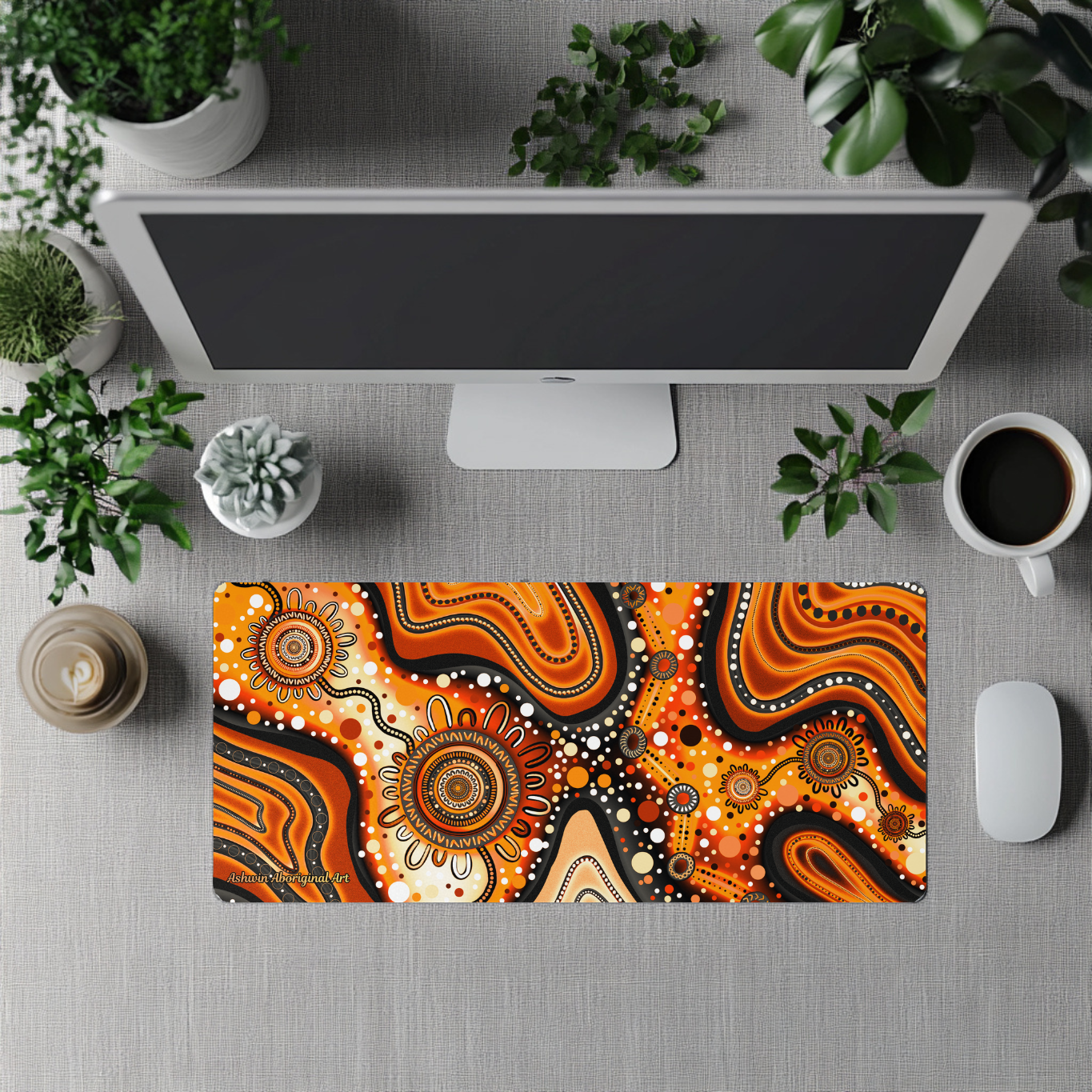 Pathways - Orange - Aboriginal Art Desk Mat