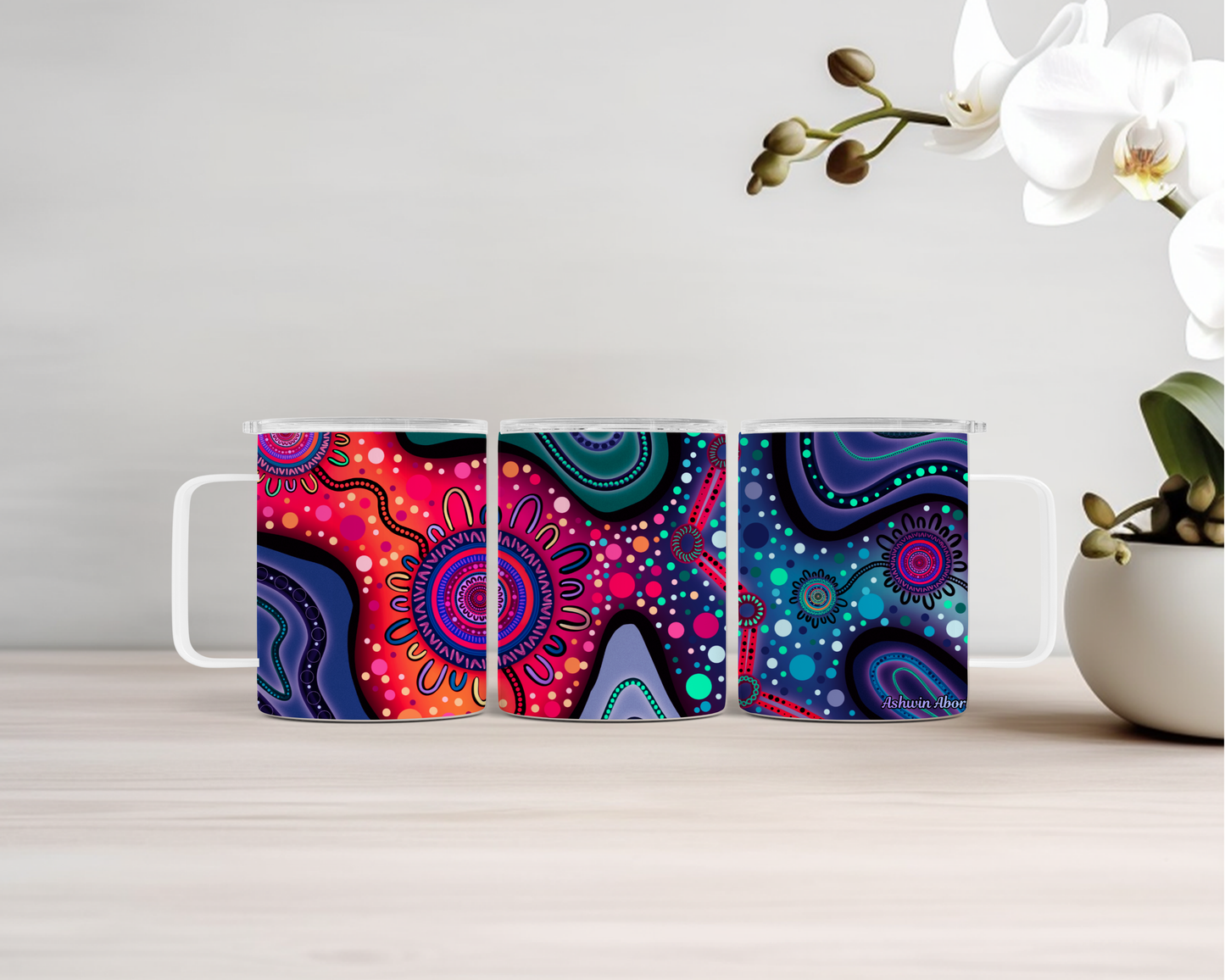 Pathways - Dusk - 14oz Insulated Mugs - Aboriginal Art Mug