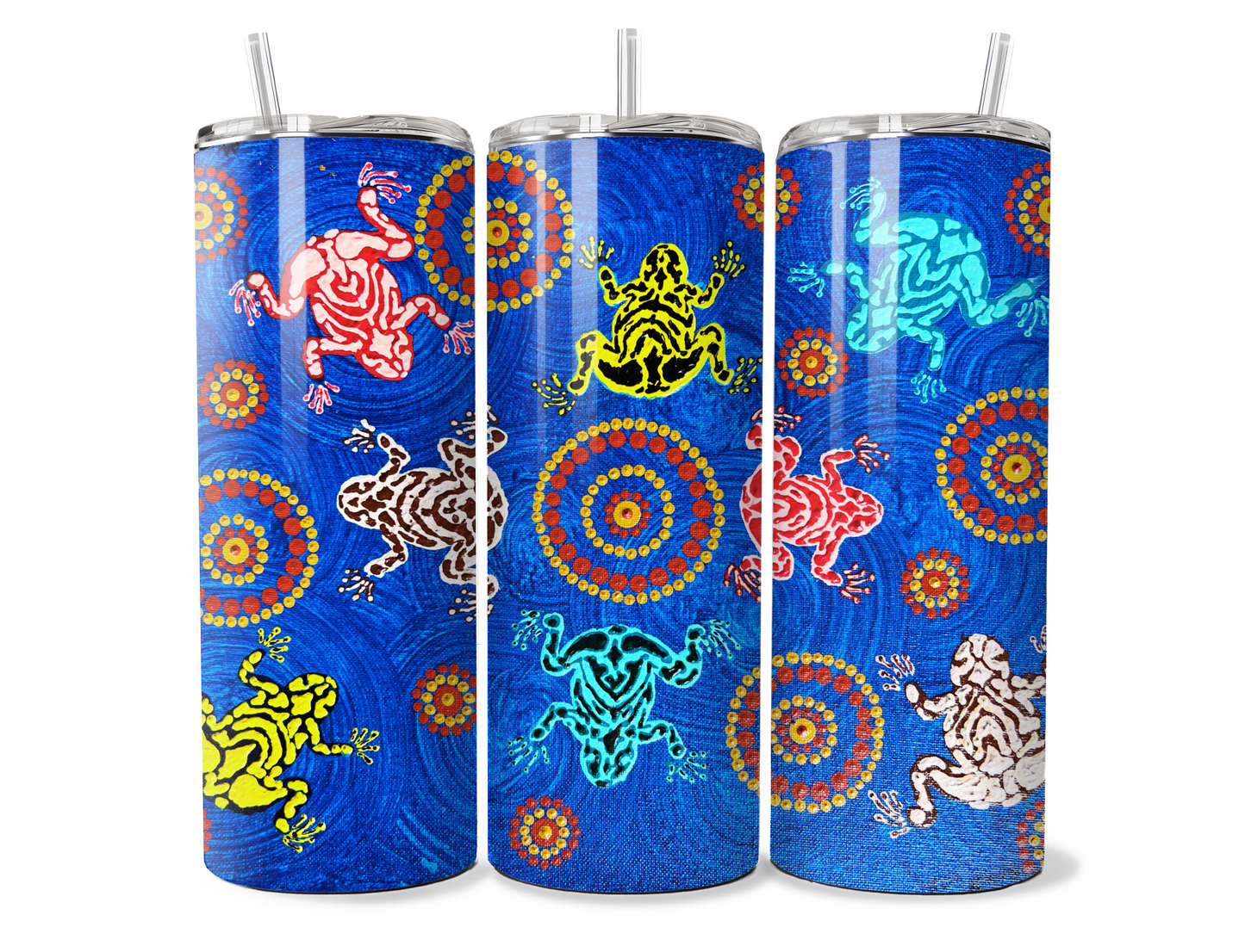 Frogs - Mating Season Jum Ashwin - Aboriginal Art - 20oz Tumbler