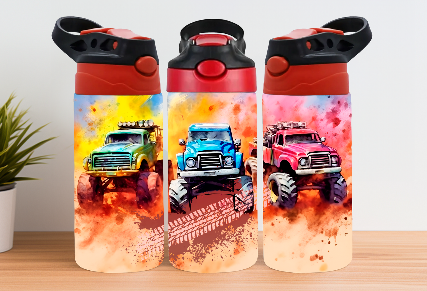 Kids Water Bottle - Monster Truck Trio