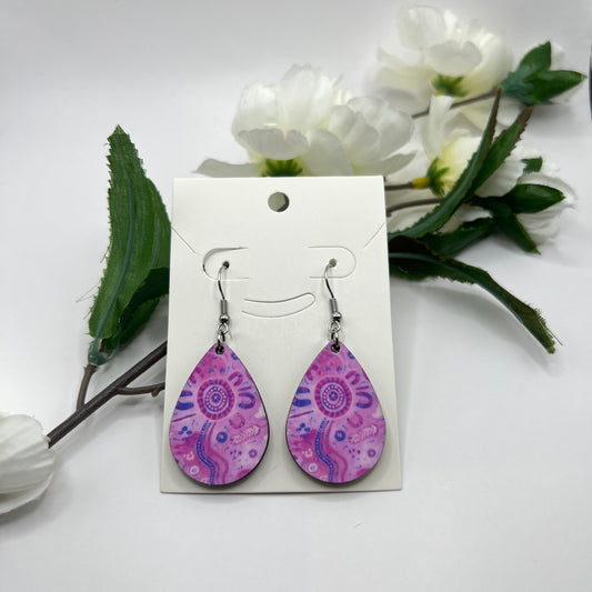 Country - Pink - Aboriginal Art Earrings