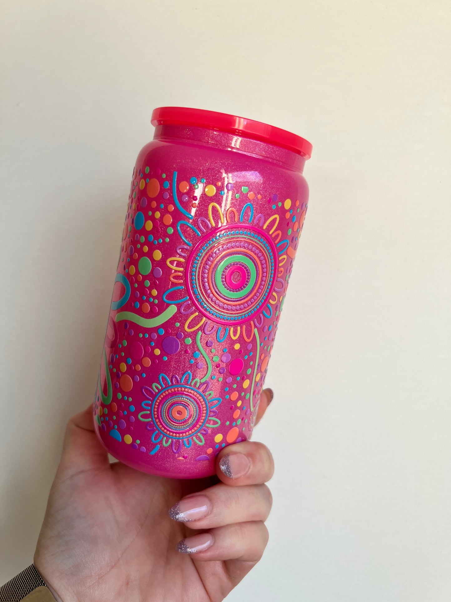 Sisterhood - Hot Pink Shimmer - 16oz Glass Libbey Cup