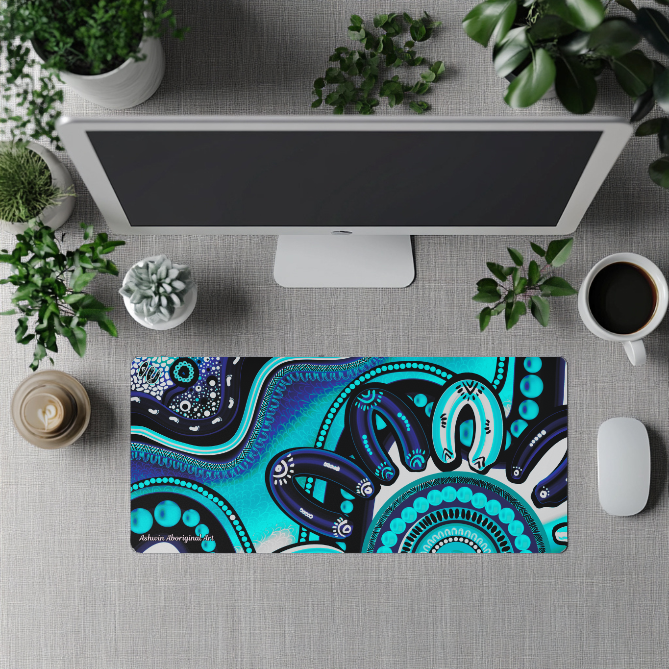 Belonging - Blue - Aboriginal Art Desk Mat