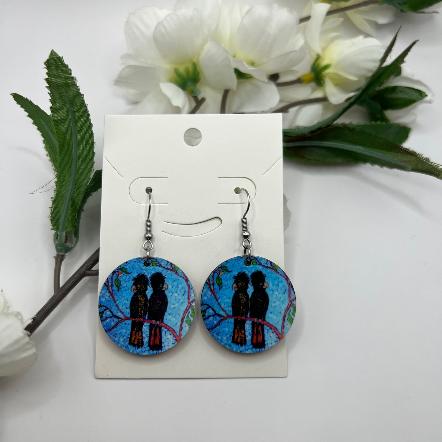Cockatoo’s - by Jum Ashwin - Wooden Aboriginal Art Earrings