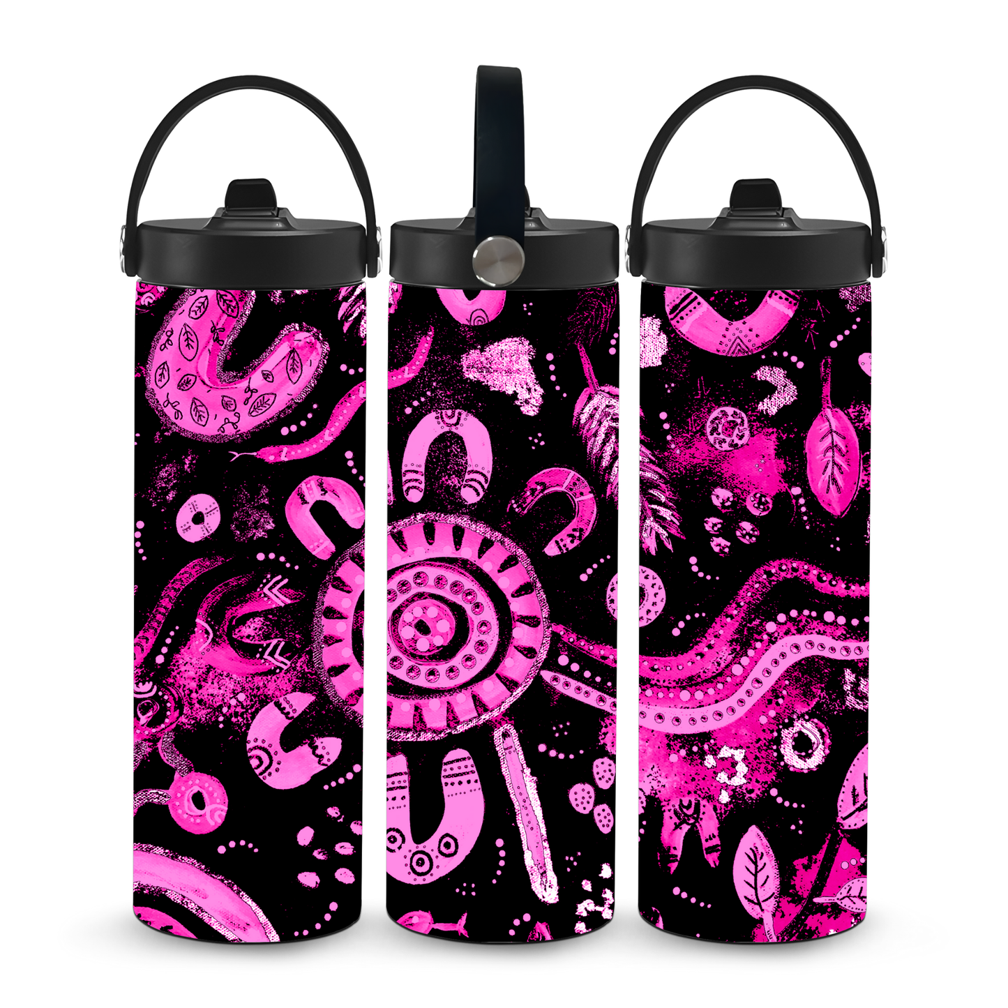 Country - Black & Pink - Aboriginal Art - 20oz Water Bottle