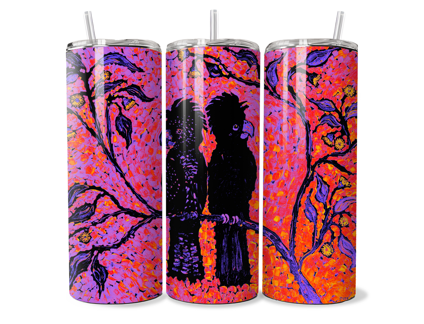 Cockatoo's - Pink by Jum Ashwin - Aboriginal Art - 20oz Tumbler
