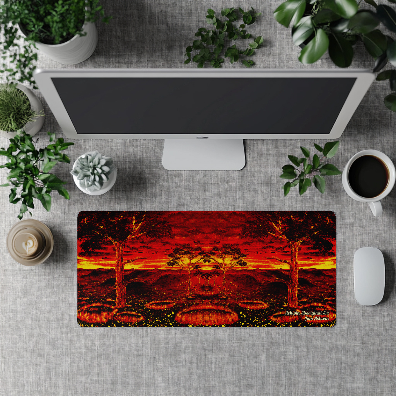 Sunset by Jum Ashwin - Aboriginal Art Desk Mat