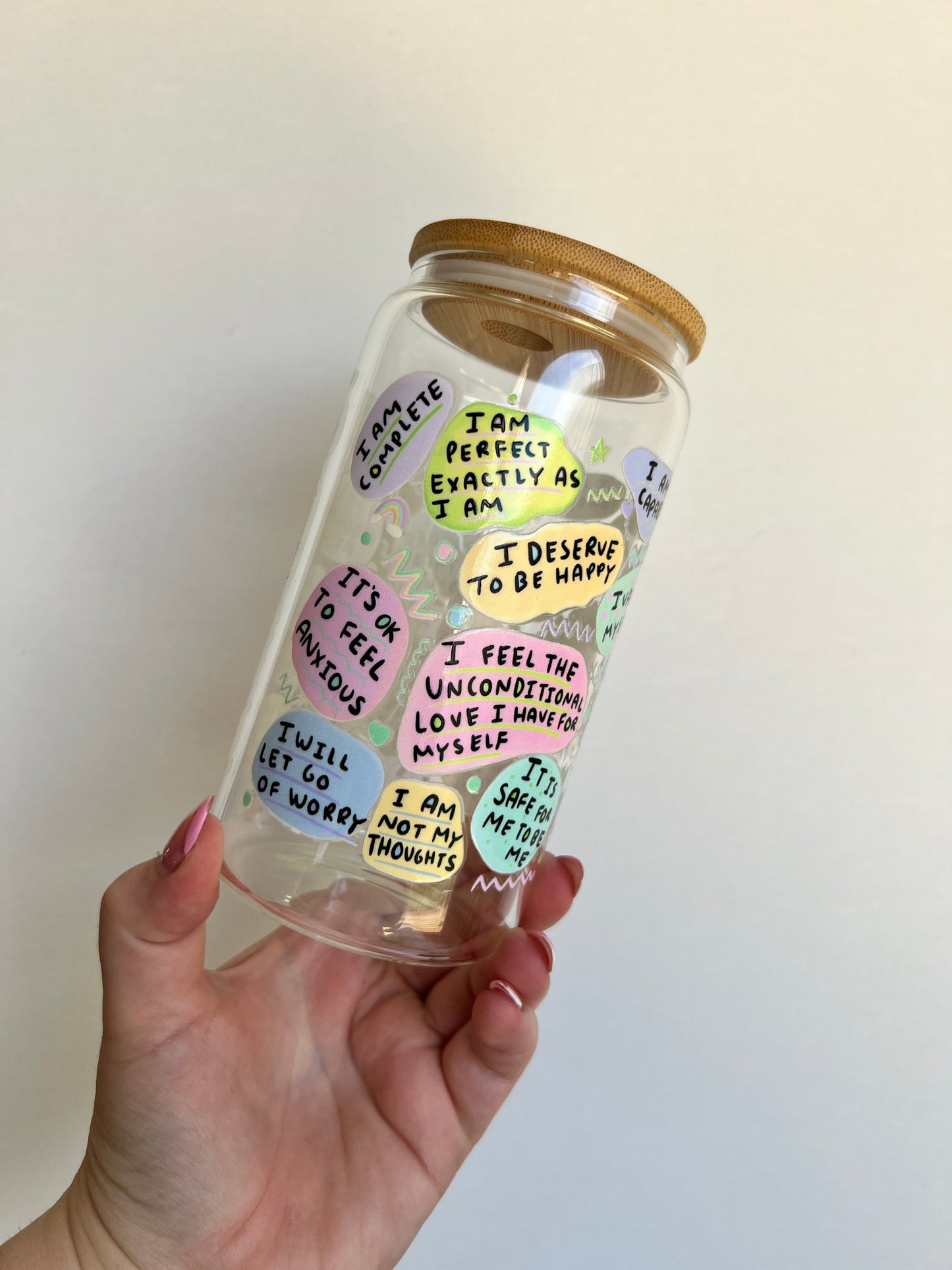 My Anxiety Affirmations - Bamboo Lid - 16oz Glass Libbey Cup