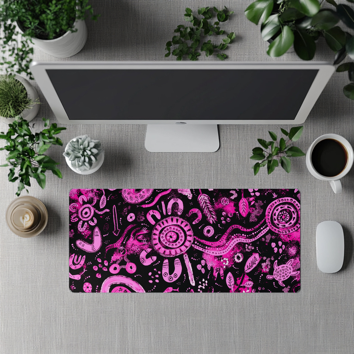 Country - Pink & Black - Aboriginal Art Desk Mat