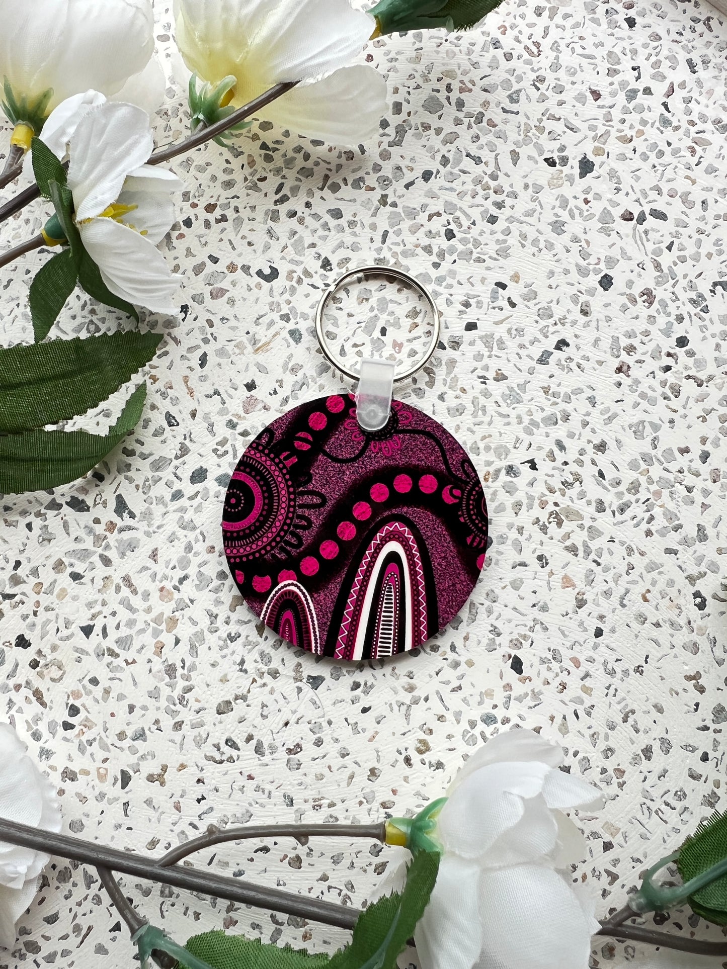 Echoes - Pink - Aboriginal Art Keychain
