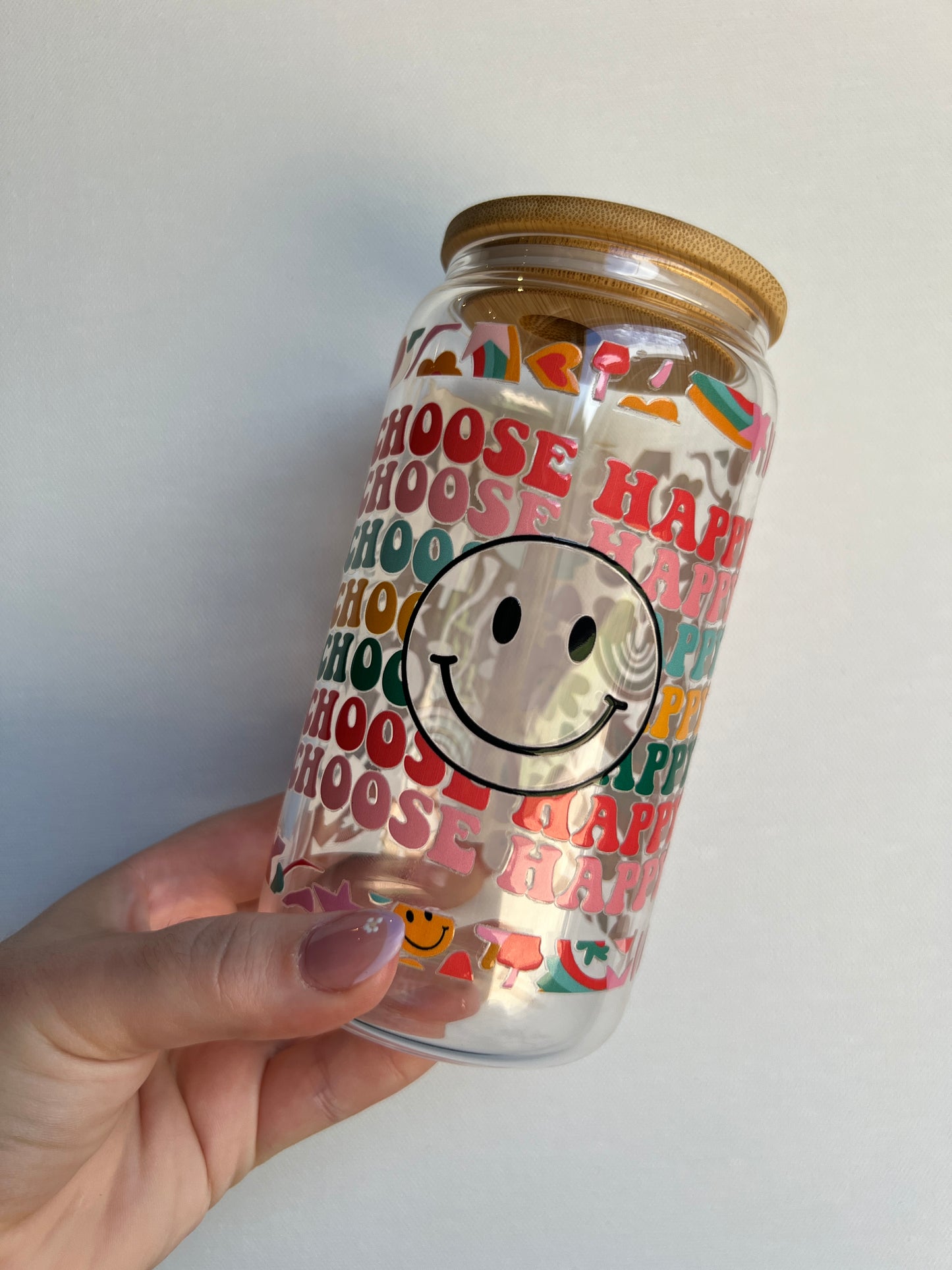 Choose Happy 16oz Glass Libbey Cup