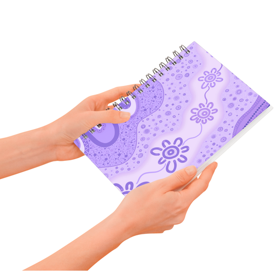 Ancestral Pathways - Lilac - Aboriginal Art A5 Notebook