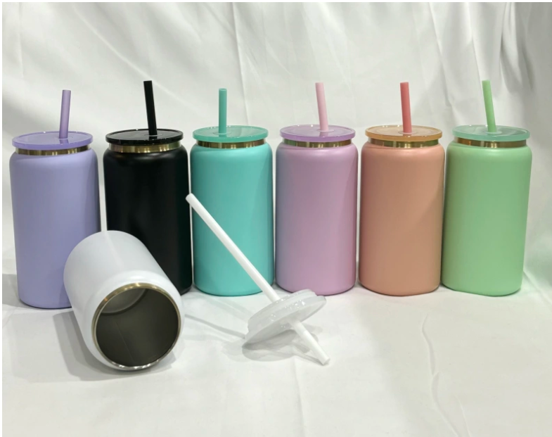 16oz Powder Coated Stainless Steel Matte Pastel Libbey Cans – Gold Plated