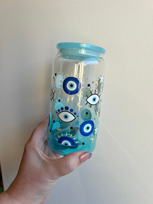 Evil eye - Blue Ombre - 16oz Glass Libbey Cup