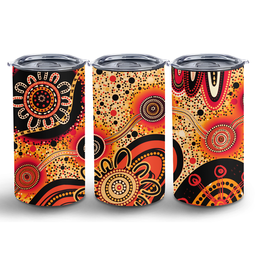 Dreaming - Orange - 12oz Insulated Tumbler | Aboriginal Art Coffee Cup