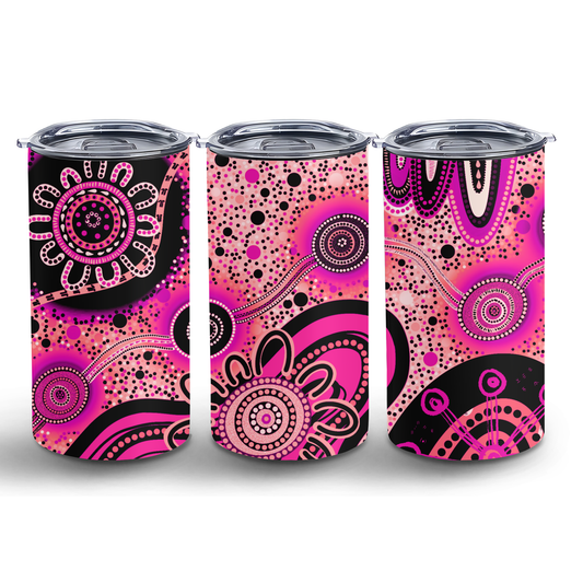 Dreaming - Pink - 12oz Insulated Tumbler | Aboriginal Art Coffee Cup