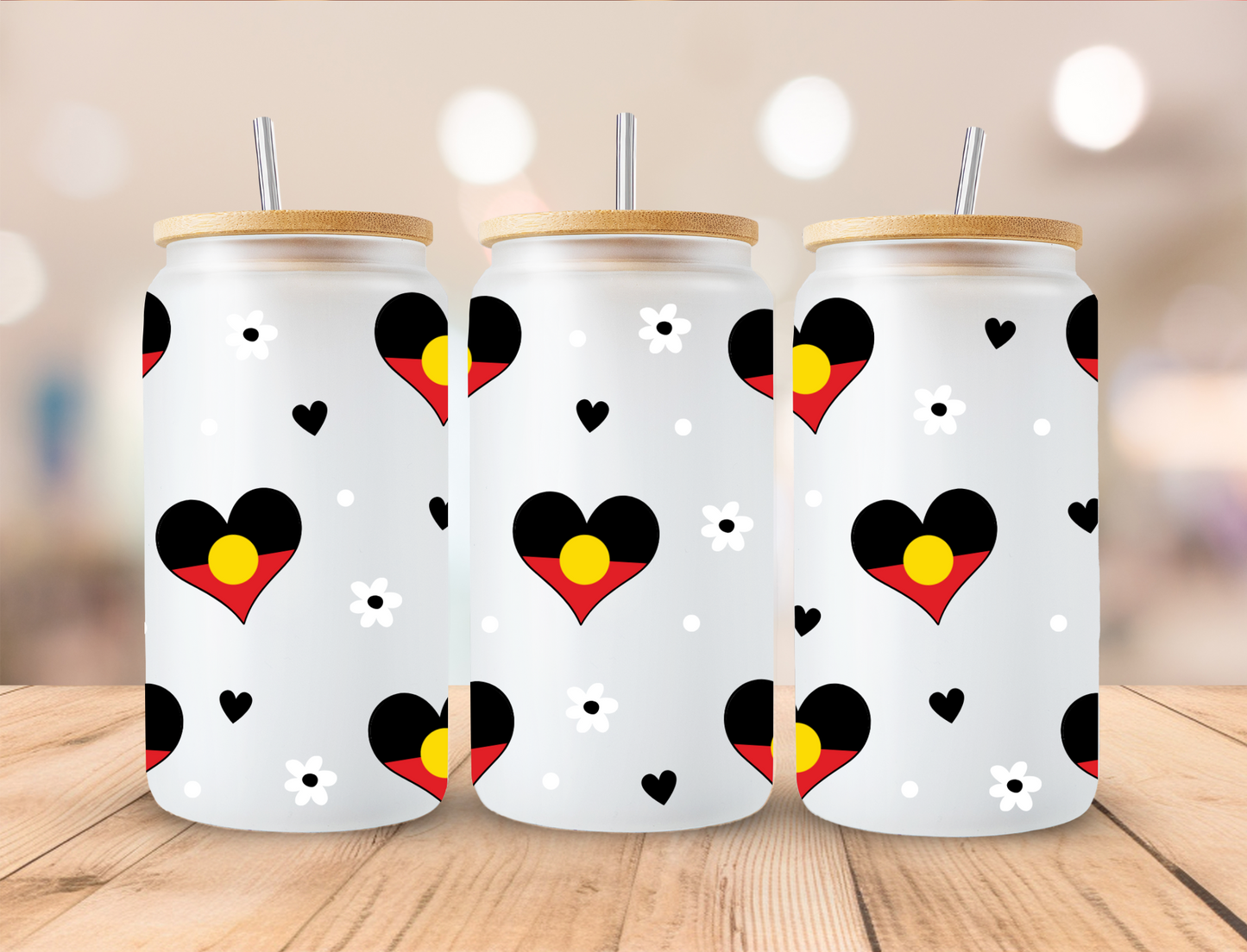 Aboriginal Flags - Hearts - UV DTF WRAP