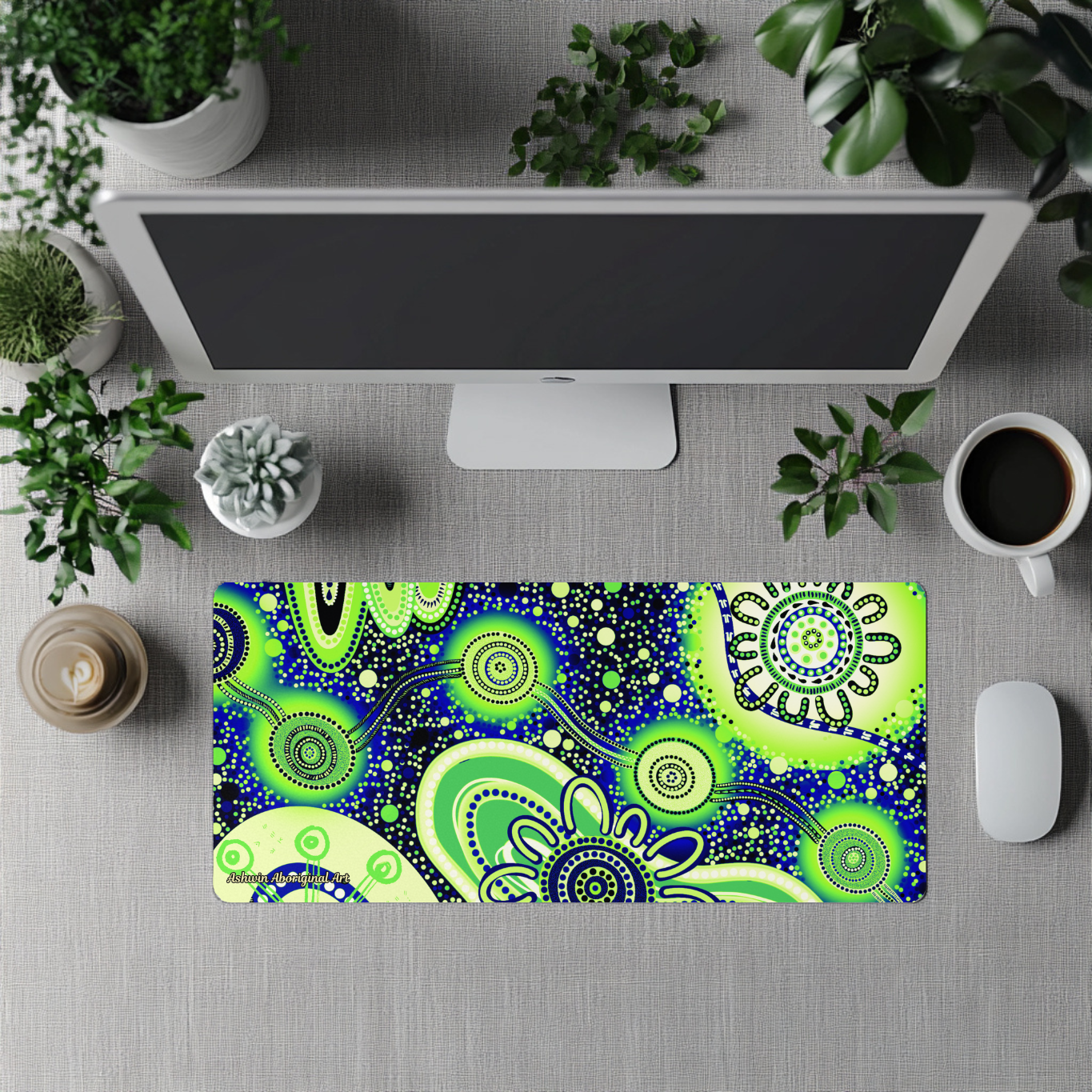 Dreaming - Green & Blue - Aboriginal Art Desk Mat