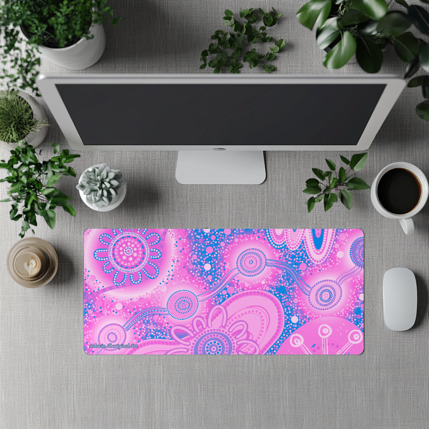 Dreaming - Pink & Blue - Aboriginal Art Desk Mat