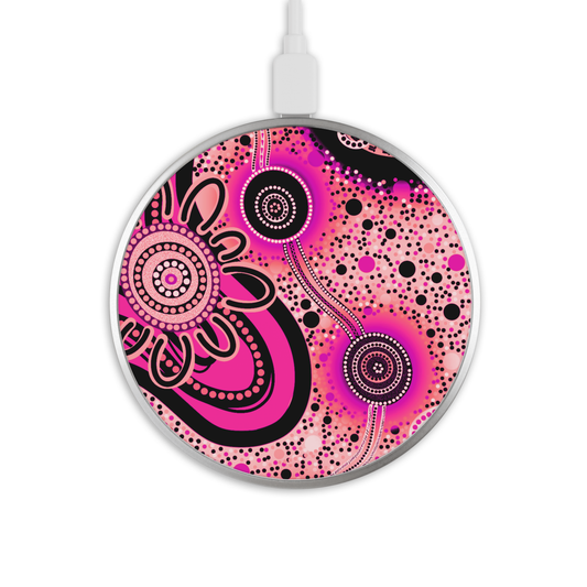 Dreaming - Pink - Wireless Phone Charger - Aboriginal Art