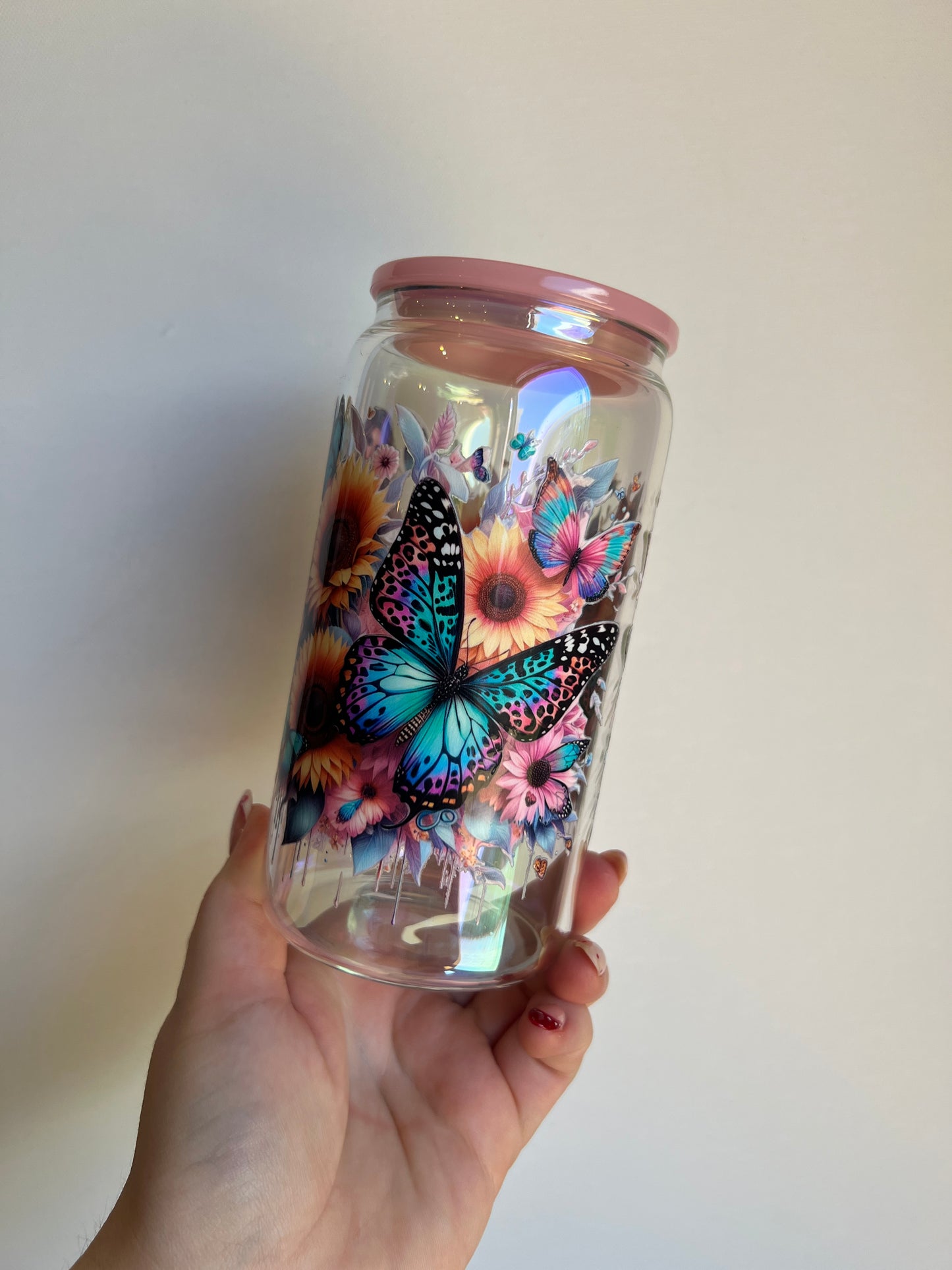 Flower Butterflies  - 16oz Glass Libbey Cup