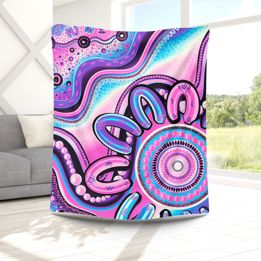 Belonging - Pastel - Aboriginal Art Throw Blanket