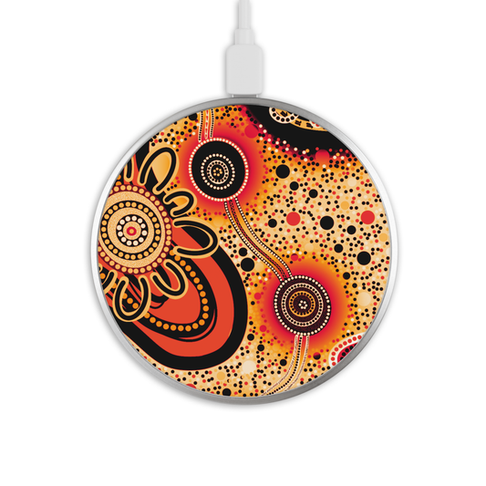 Dreaming - Orange - Wireless Phone Charger - Aboriginal Art