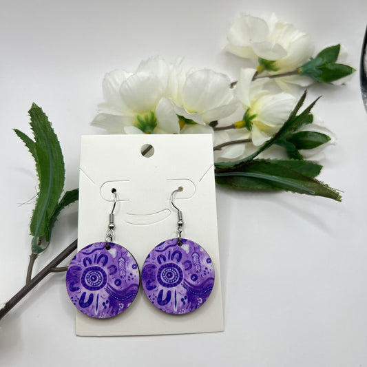 Country - Lilac - Wooden Aboriginal Art Earrings