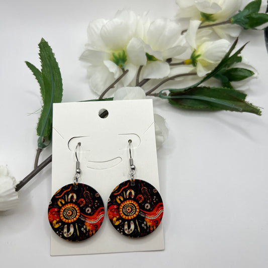 Country - Fire - Wooden Aboriginal Art Earrings
