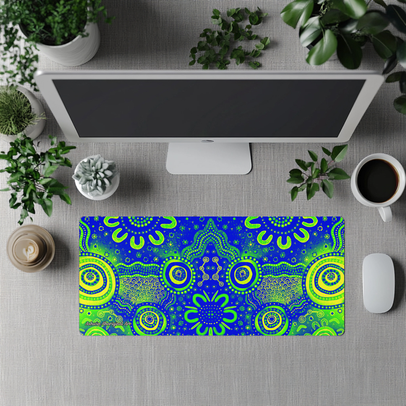 Wet Seasons  - Green/Blue - Aboriginal Art Desk Mat
