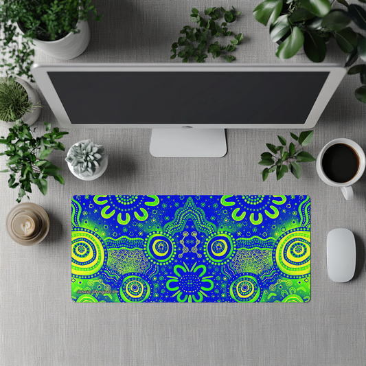 Wet Seasons  - Green/Blue - Aboriginal Art Desk Mat