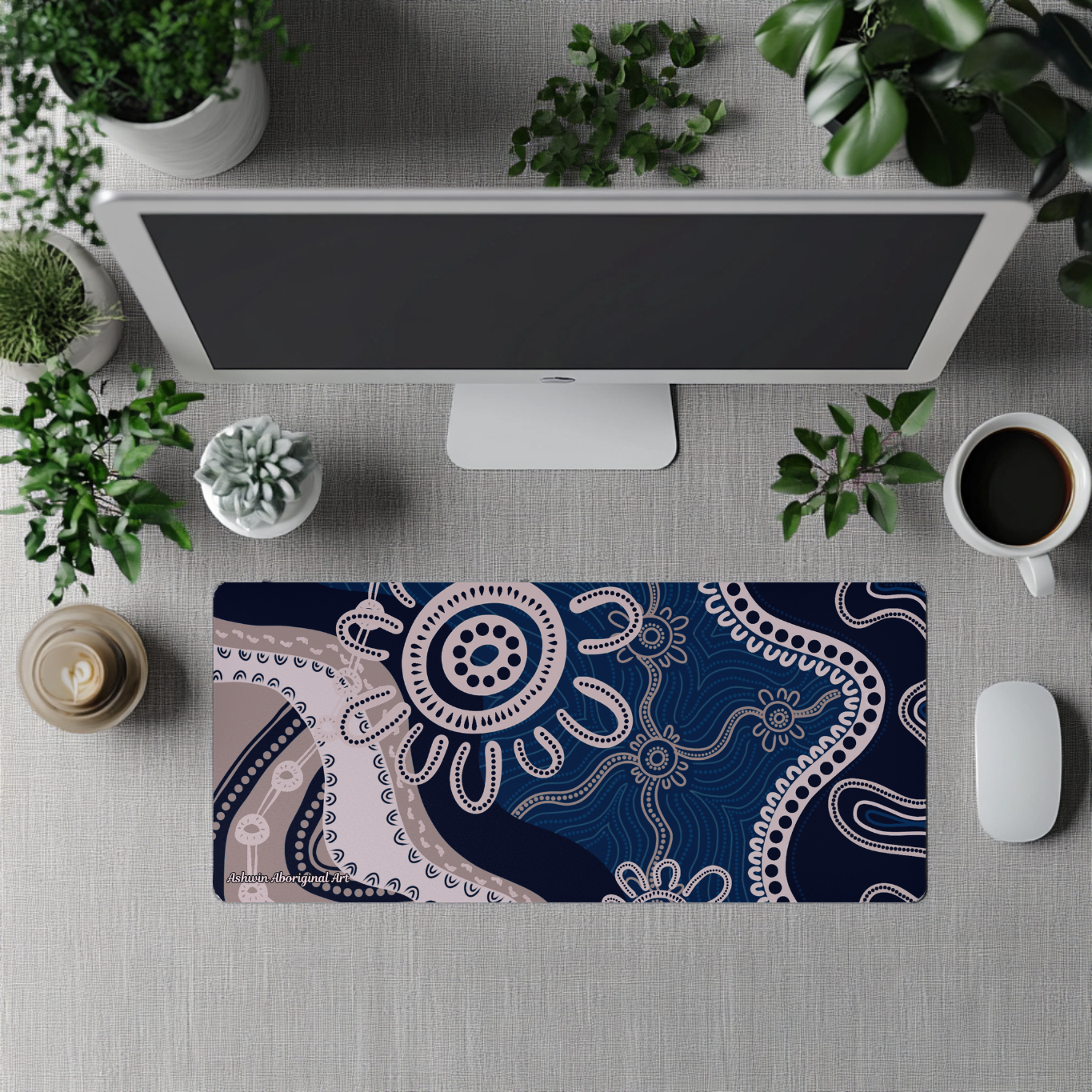 Walkabout - Navy - Aboriginal Art Desk Mat