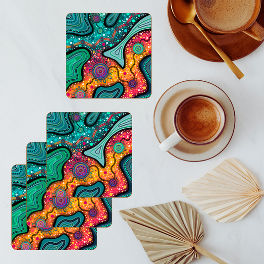 Pathways - Country - Aboriginal Art Coasters
