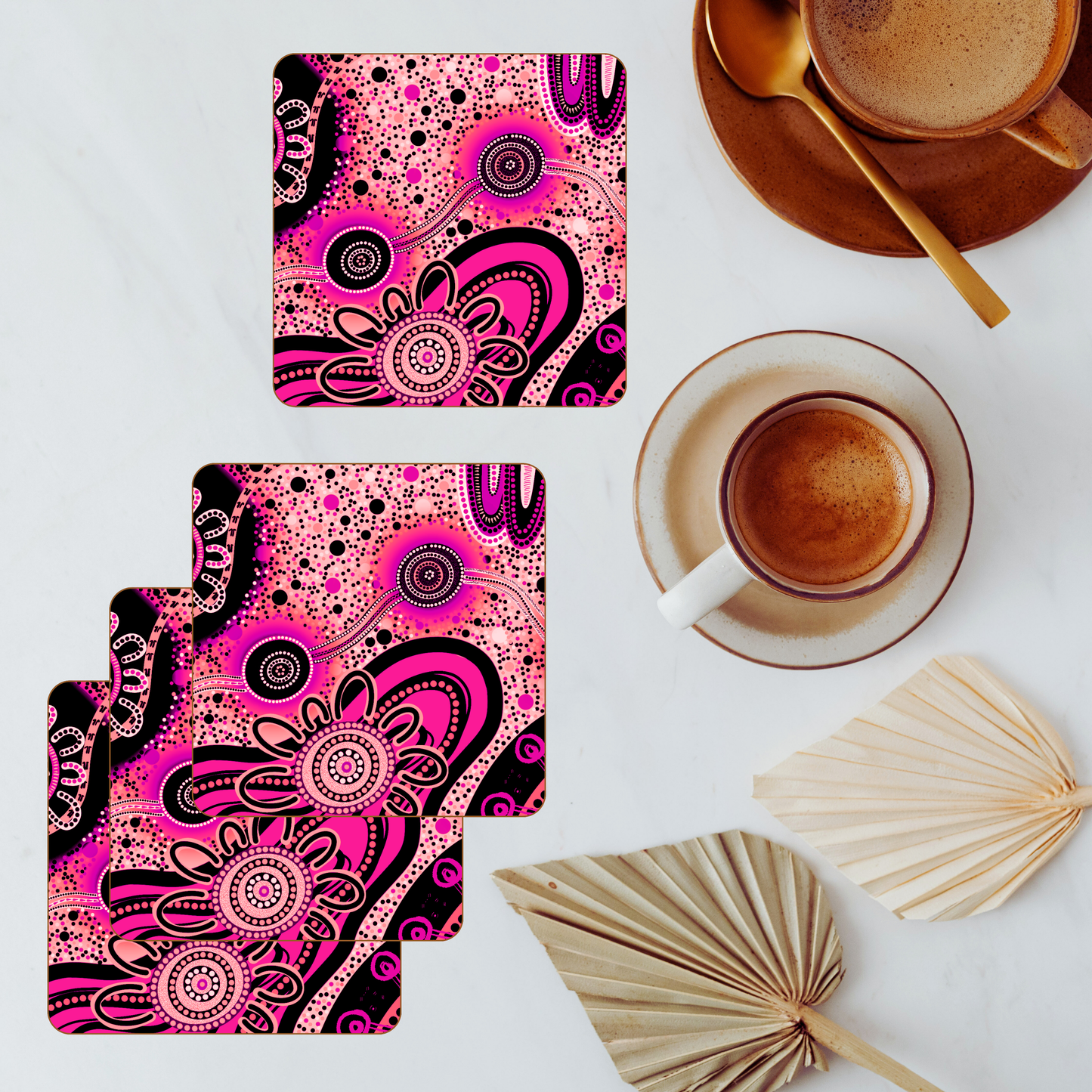 Dreaming - Pink - Aboriginal Art Coasters