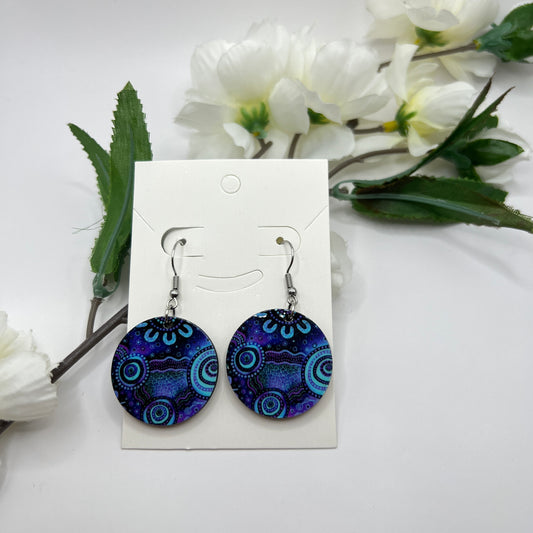 Wet Seasons - Dusk - Wooden Aboriginal Art Earrings